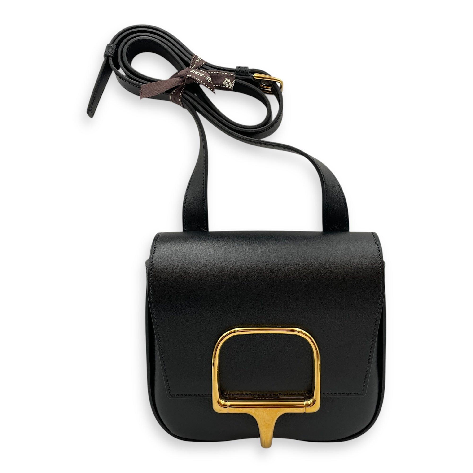 Della Cavalleria Mini Black in Tadelakt, Gold hardware