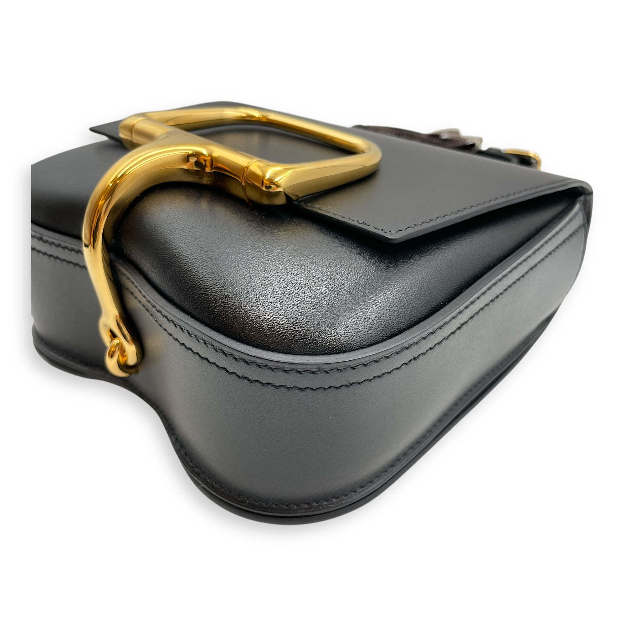 Della Cavalleria Mini Black in Tadelakt, Gold hardware