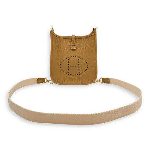 Evelyne (Short Strap) Mini Biscuit/Nata in Clemence, Gold hardware