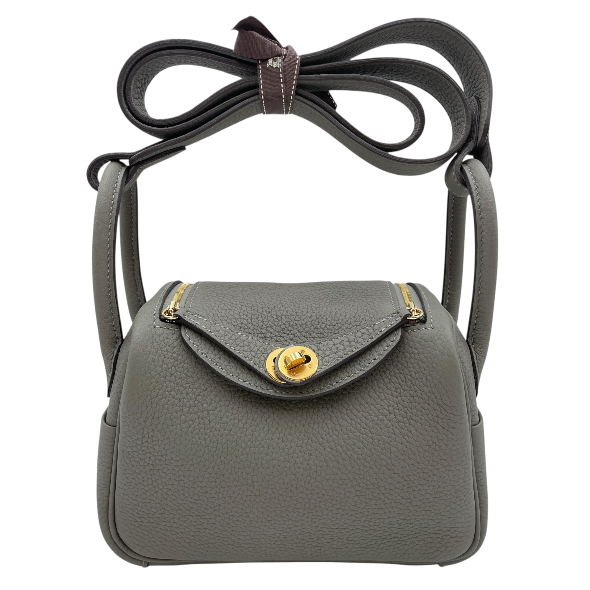 Lindy Mini Gris Meyer in Clemence, Gold hardware
