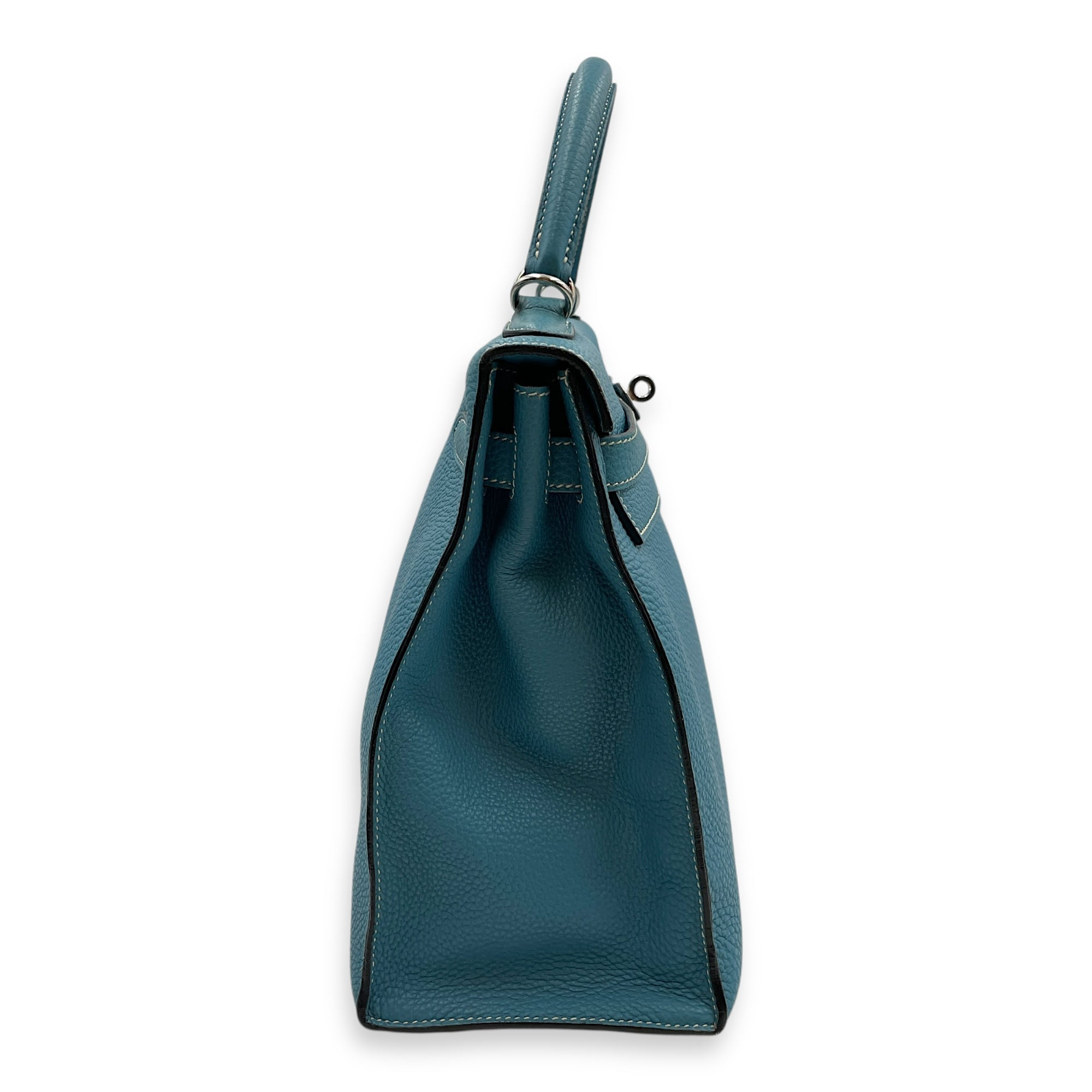 Sellier Kelly 32 Blue Jean in Togo, Palladium hardware
