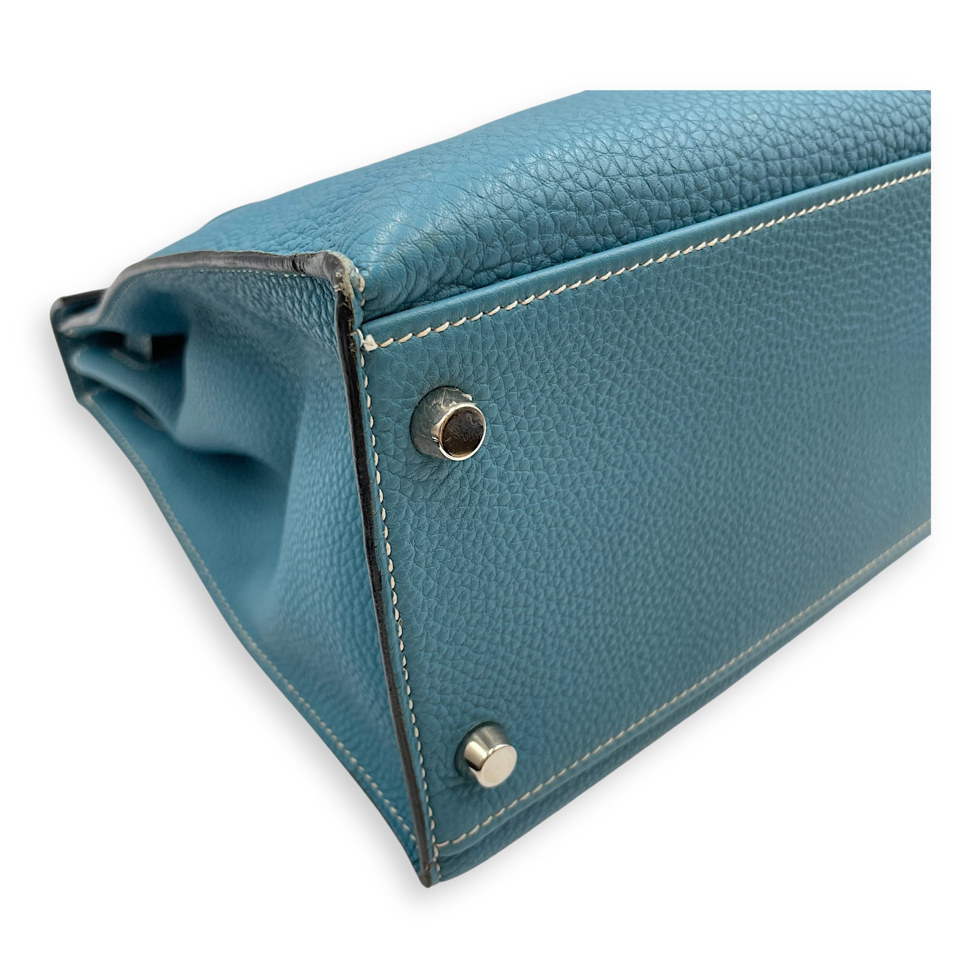 Sellier Kelly 32 Blue Jean in Togo, Palladium hardware