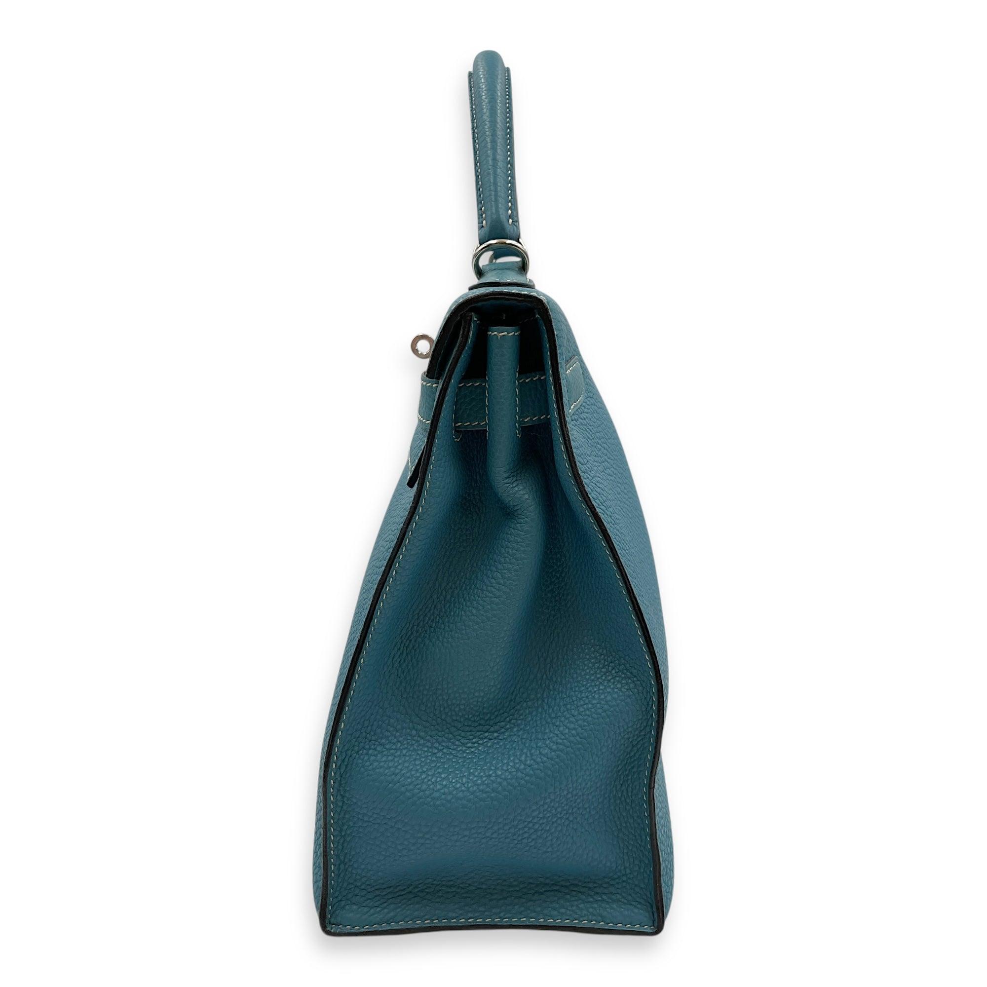 Sellier Kelly 32 Blue Jean in Togo, Palladium hardware