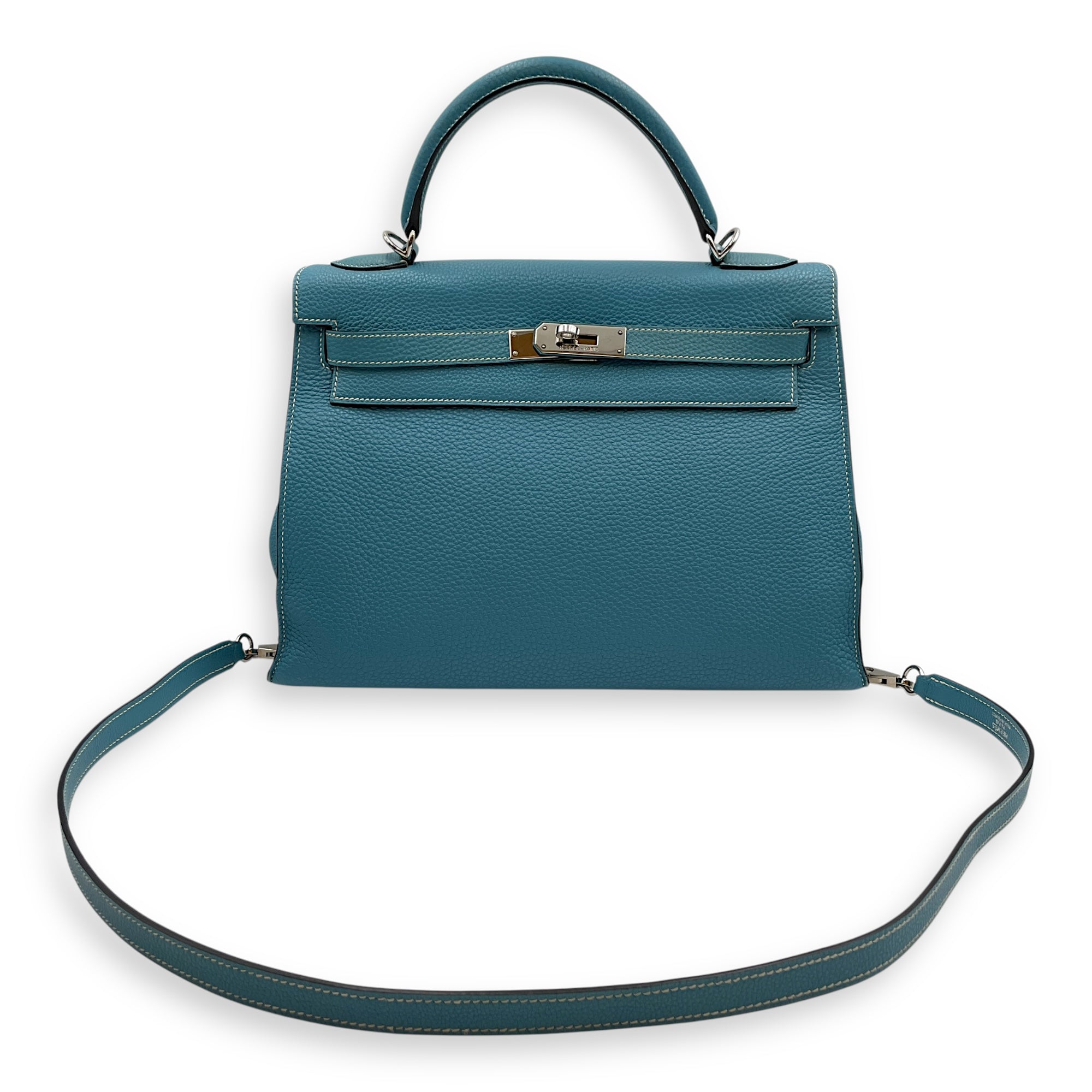 Sellier Kelly 32 Blue Jean in Togo, Palladium hardware