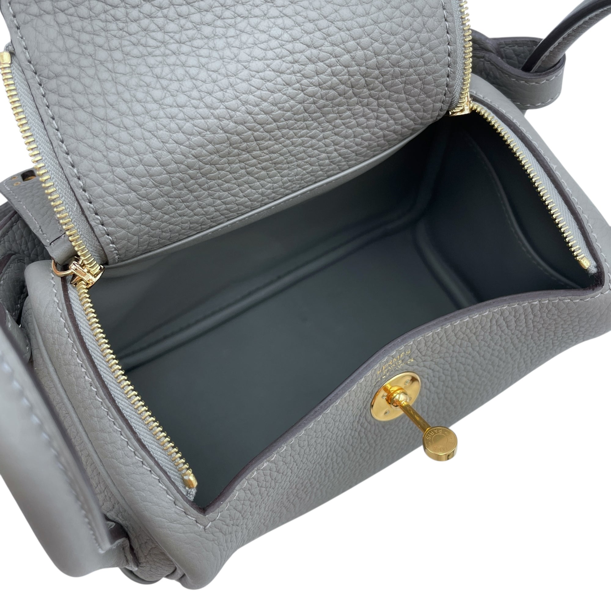 Lindy Mini Gris Meyer in Clemence, Gold hardware