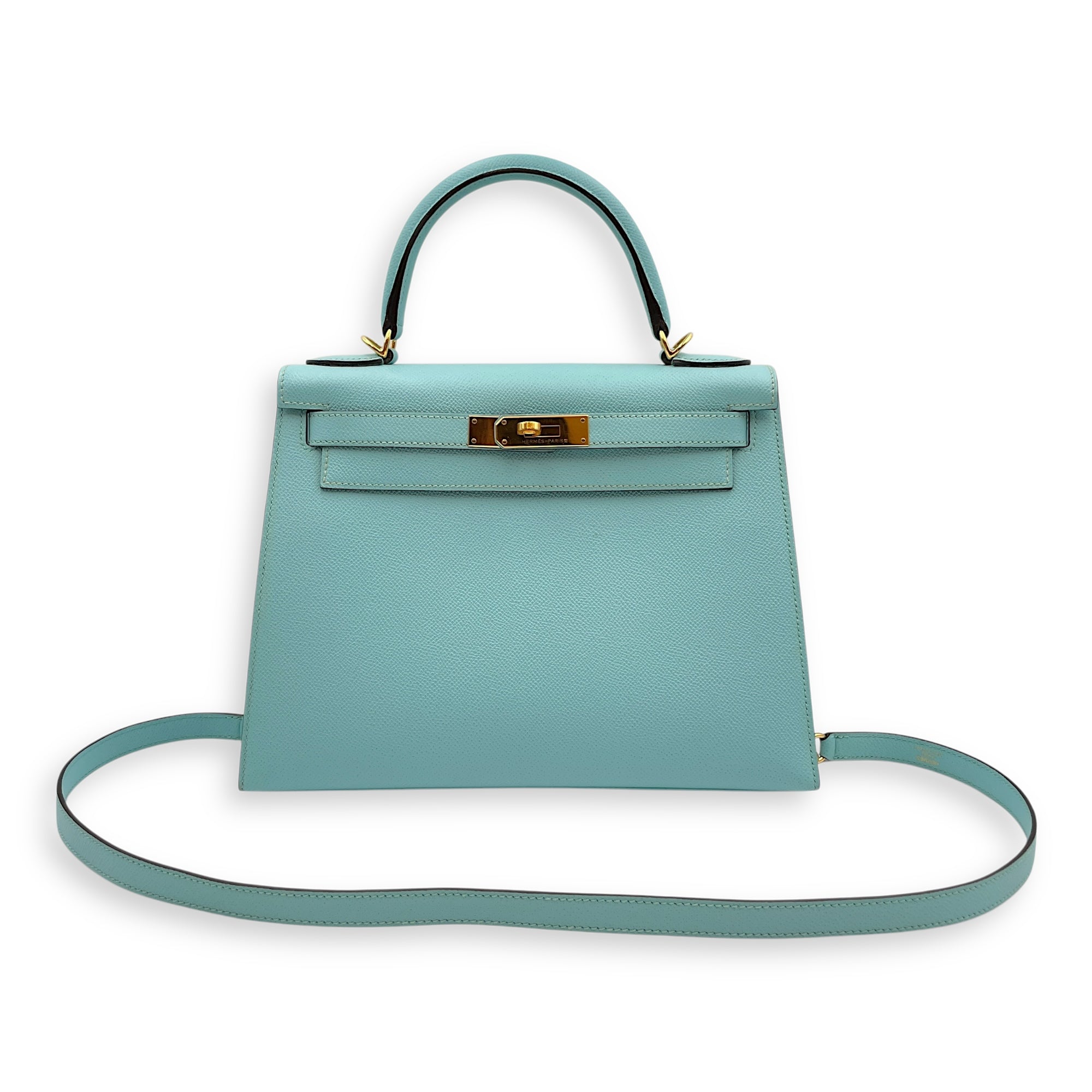 Sellier Kelly 28 Blue Atoll in Epsom, Gold hardware