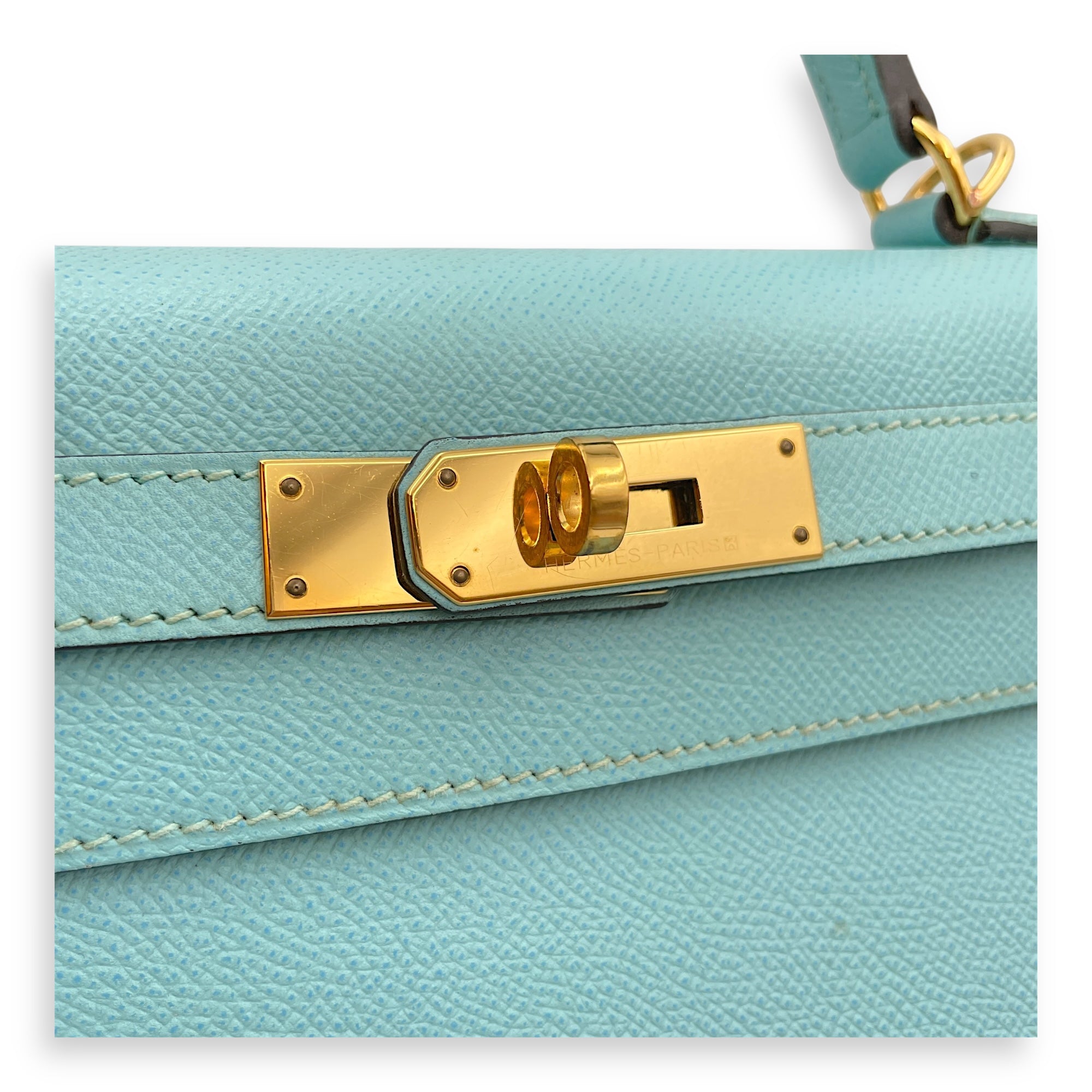 Sellier Kelly 28 Blue Atoll in Epsom, Gold hardware