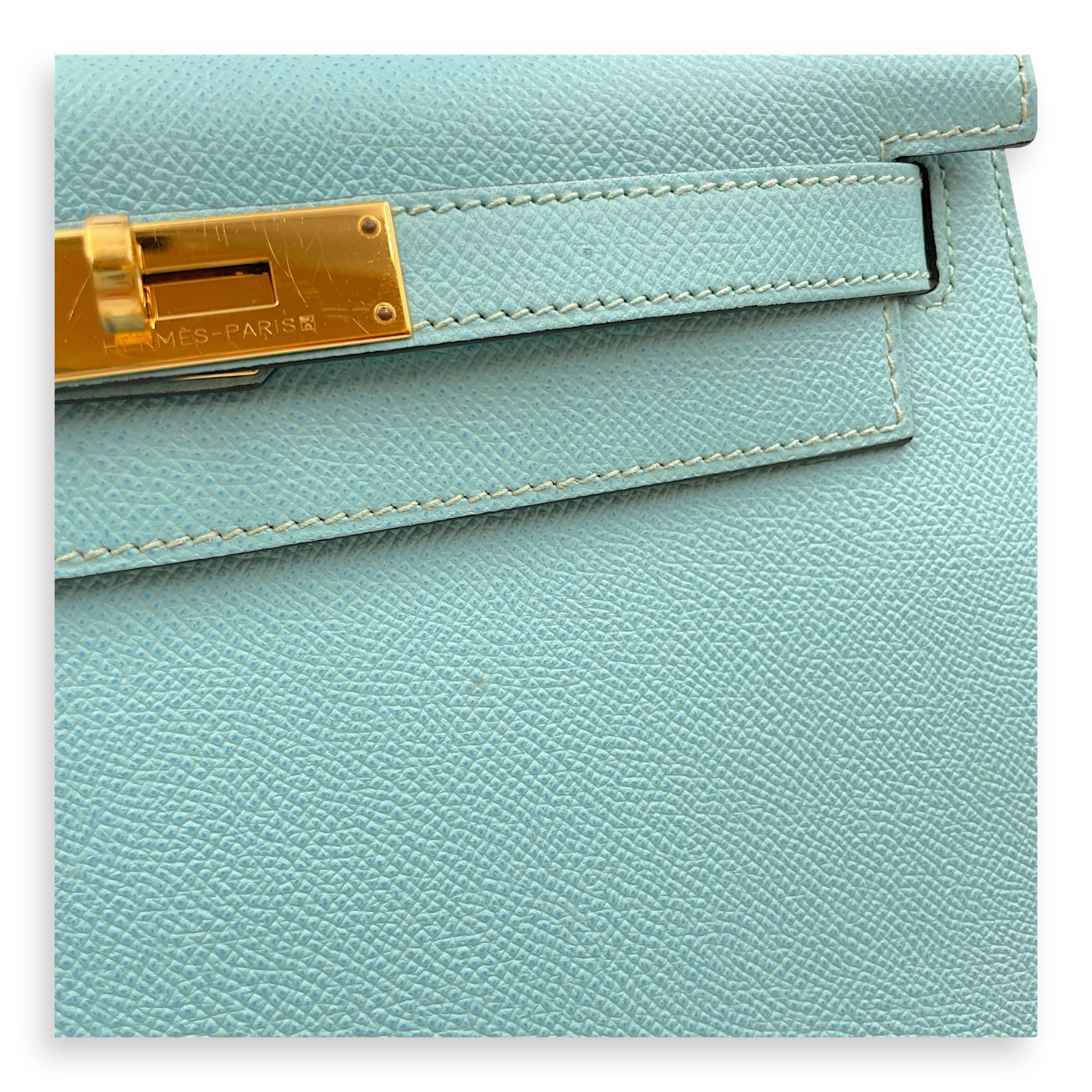 Sellier Kelly 28 Blue Atoll in Epsom, Gold hardware