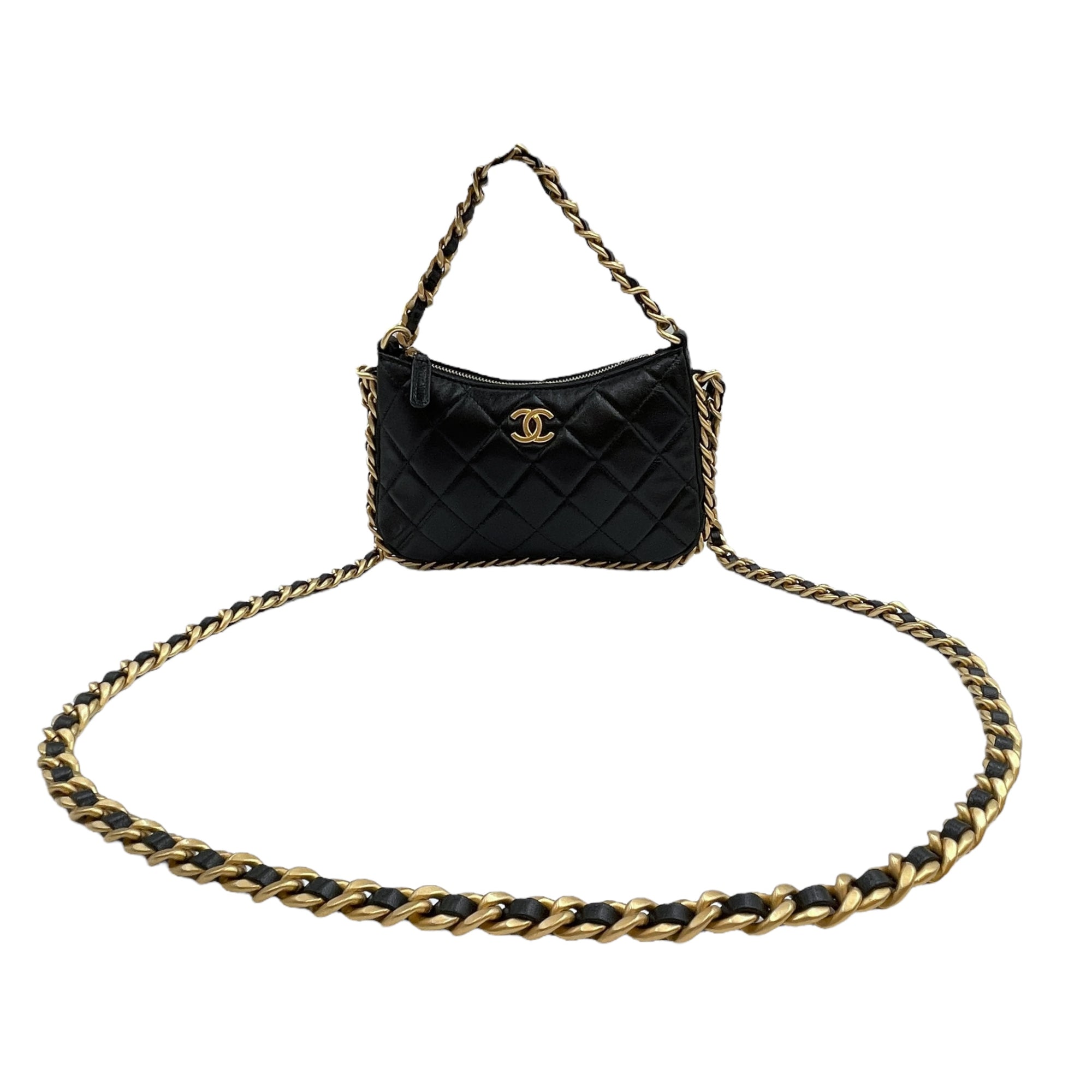 Quilted Mini Black Crossbody Bag in Lambskin, Gold hardware