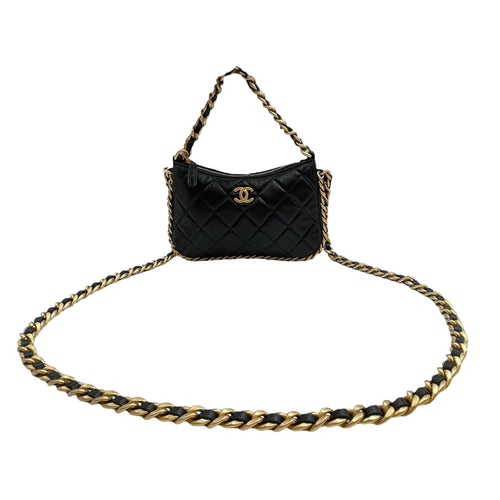 Quilted Mini Black Crossbody Bag in Lambskin, Gold hardware