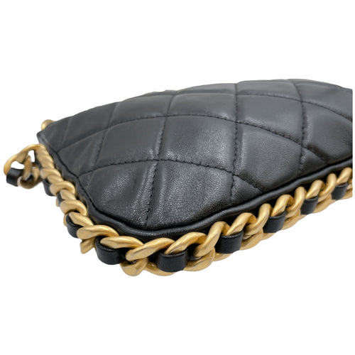 Quilted Mini Black Crossbody Bag in Lambskin, Gold hardware