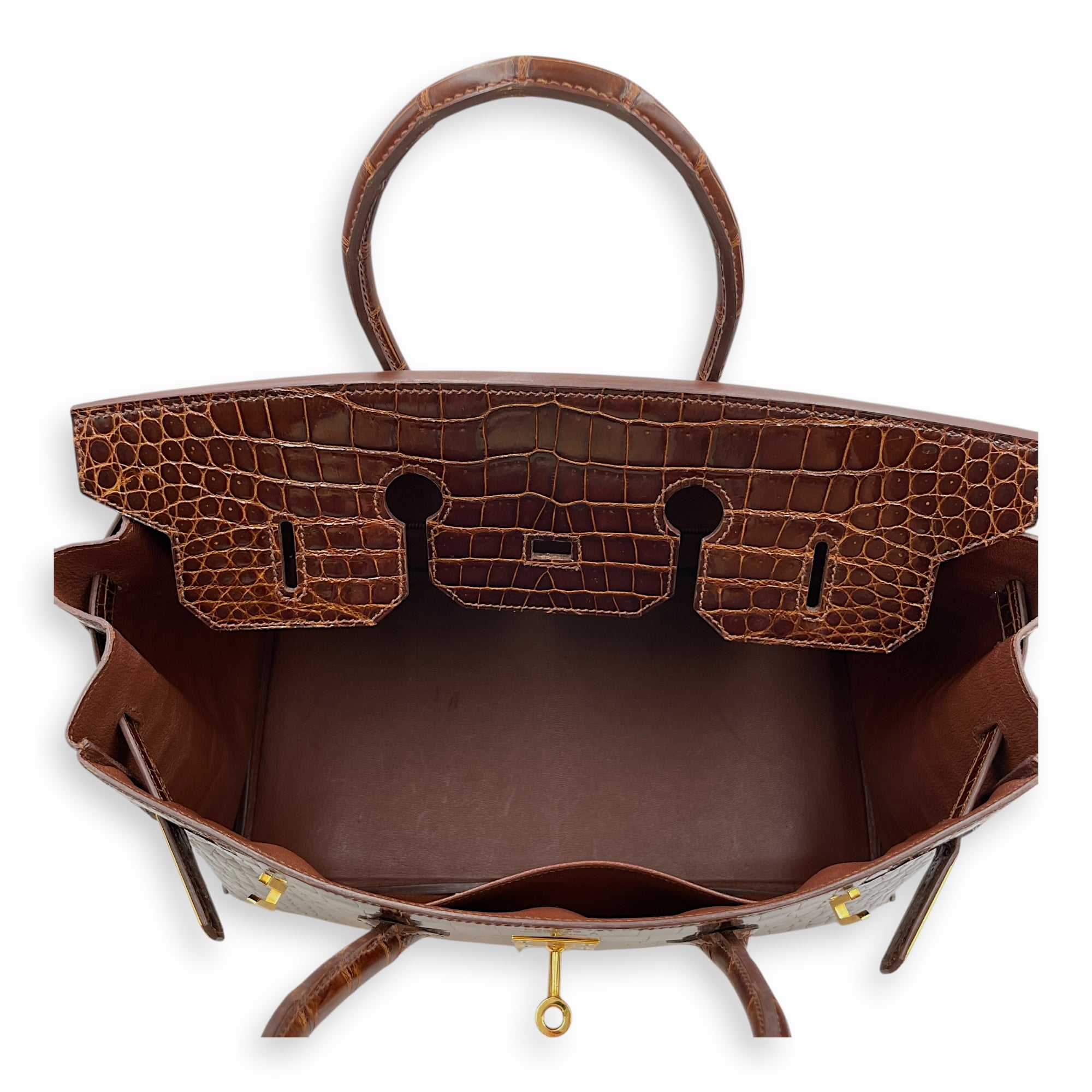 Birkin 35 Miel in Shiny Porosus, Gold hardware
