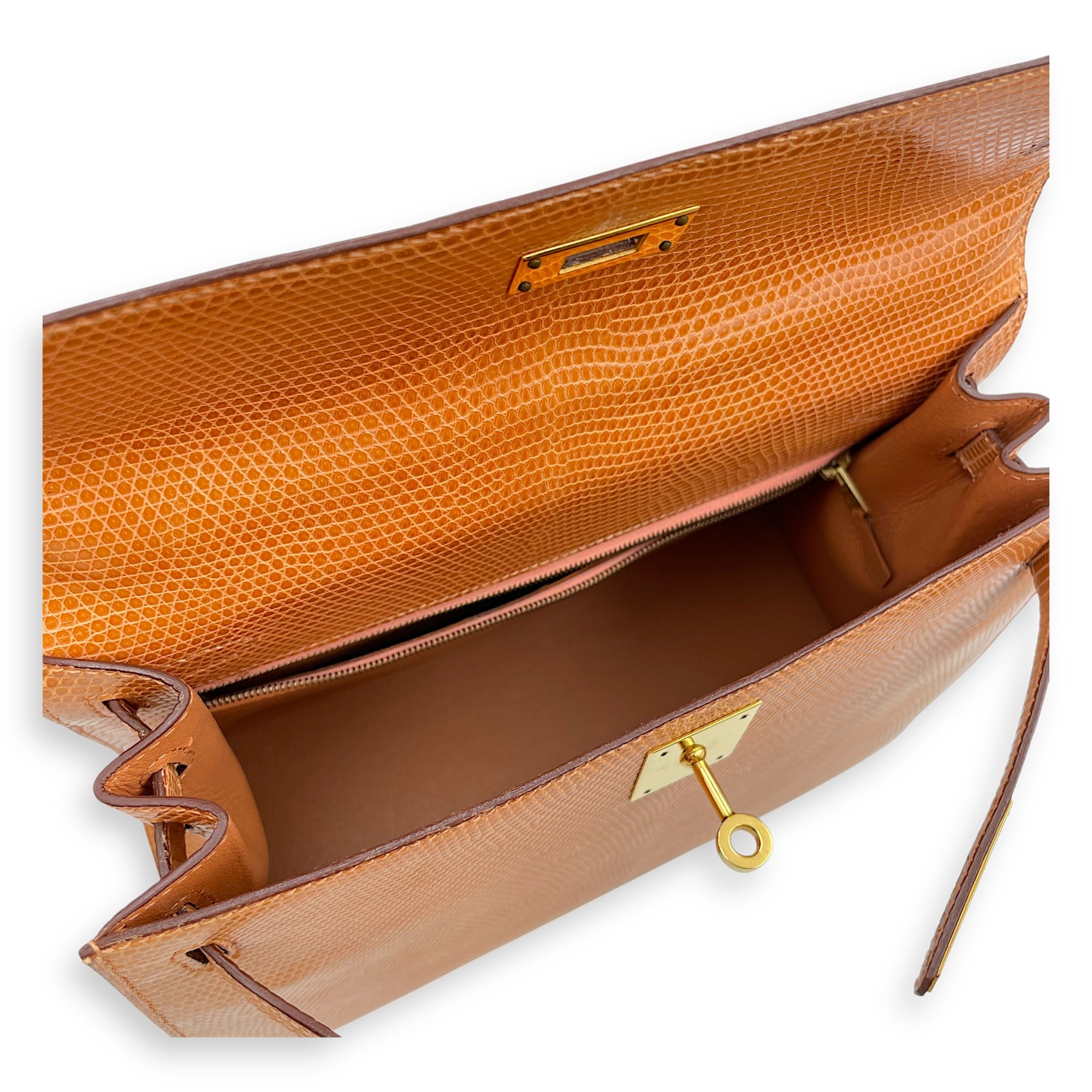 Sellier Kelly 28 Yellow in Lizard Varanus Niloticus, Gold hardware