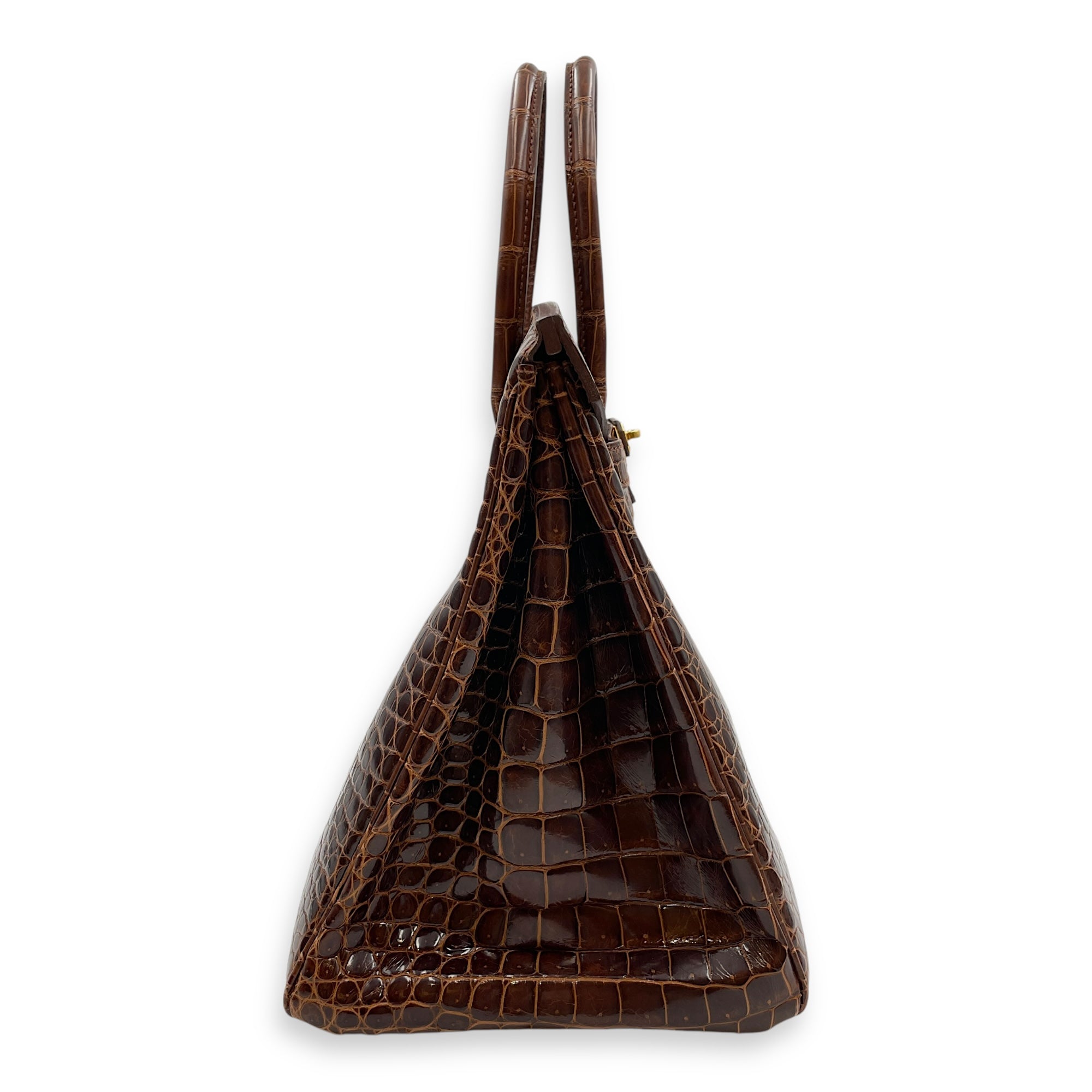 Birkin 35 Miel in Shiny Porosus, Gold hardware