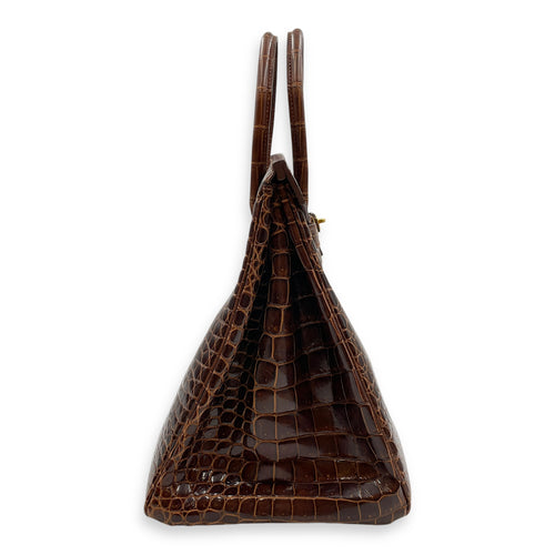 Birkin 35 Miel in Shiny Porosus, Gold hardware