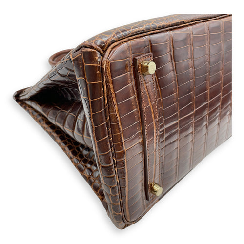 Birkin 35 Miel in Shiny Porosus, Gold hardware