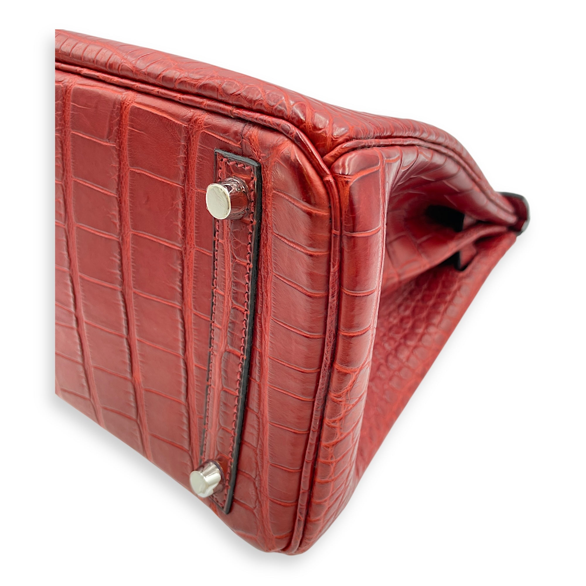 Birkin 30 Rouge H in Matte Alligator Palladium hardware