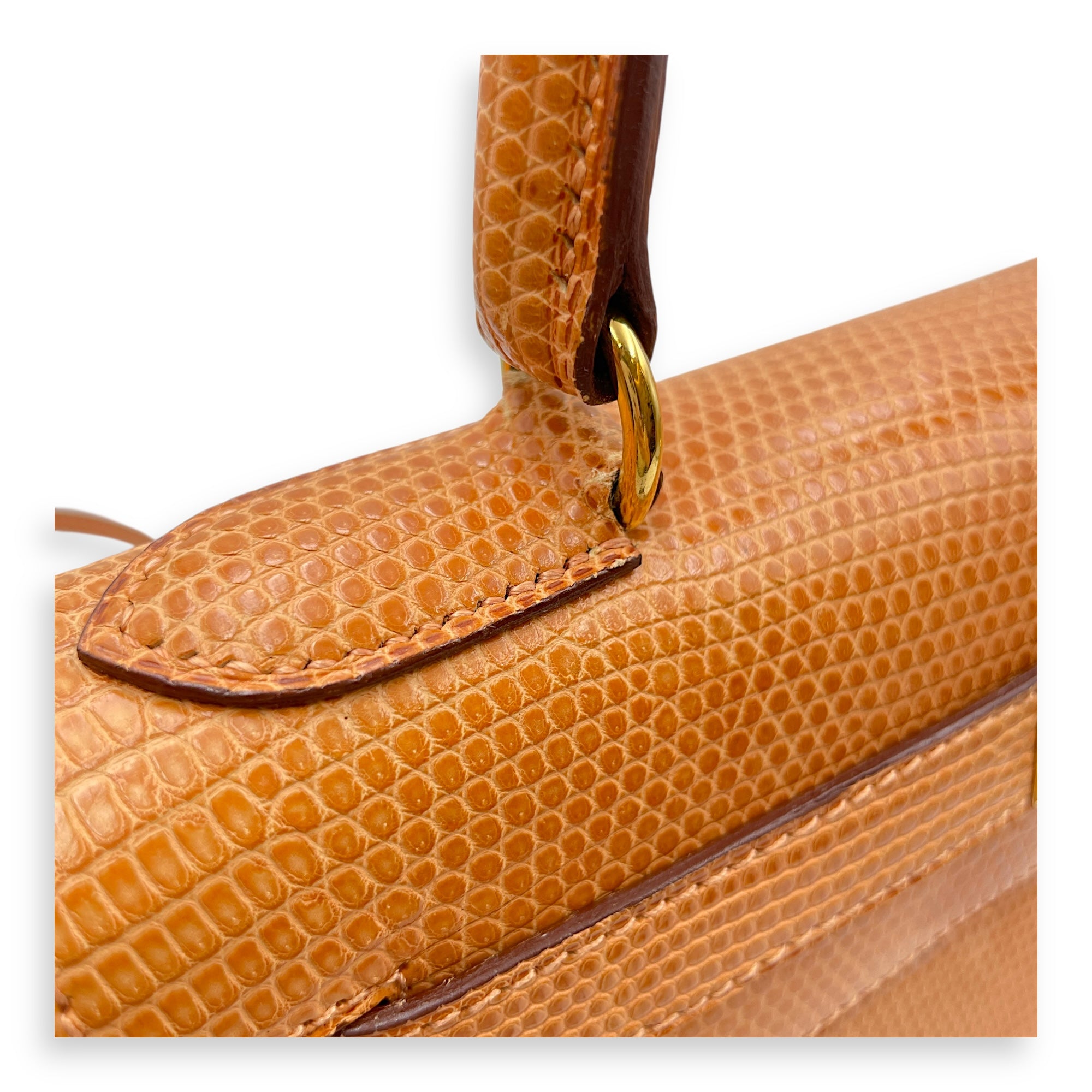 Sellier Kelly 28 Yellow in Lizard Varanus Niloticus, Gold hardware