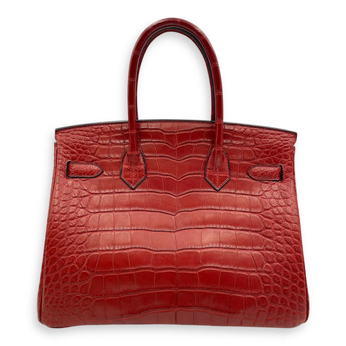 Birkin 30 Rouge H in Matte Alligator Palladium hardware