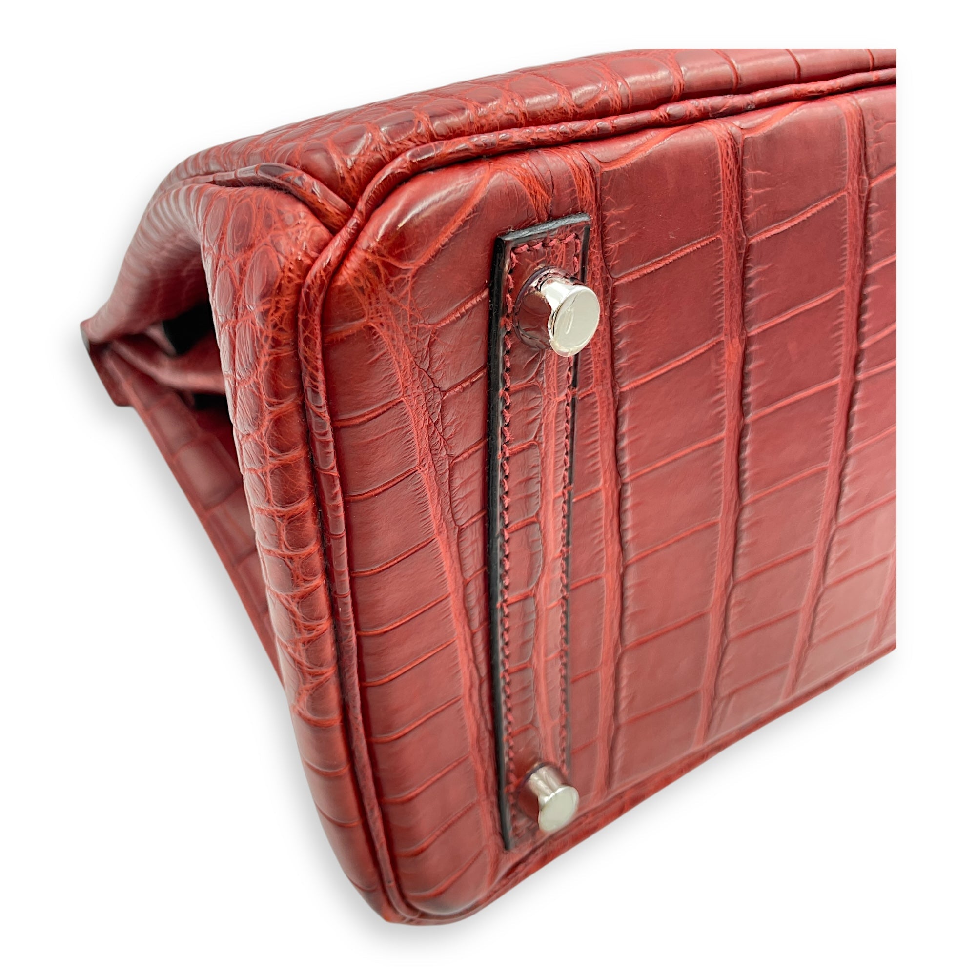 Birkin 30 Rouge H in Matte Alligator Palladium hardware