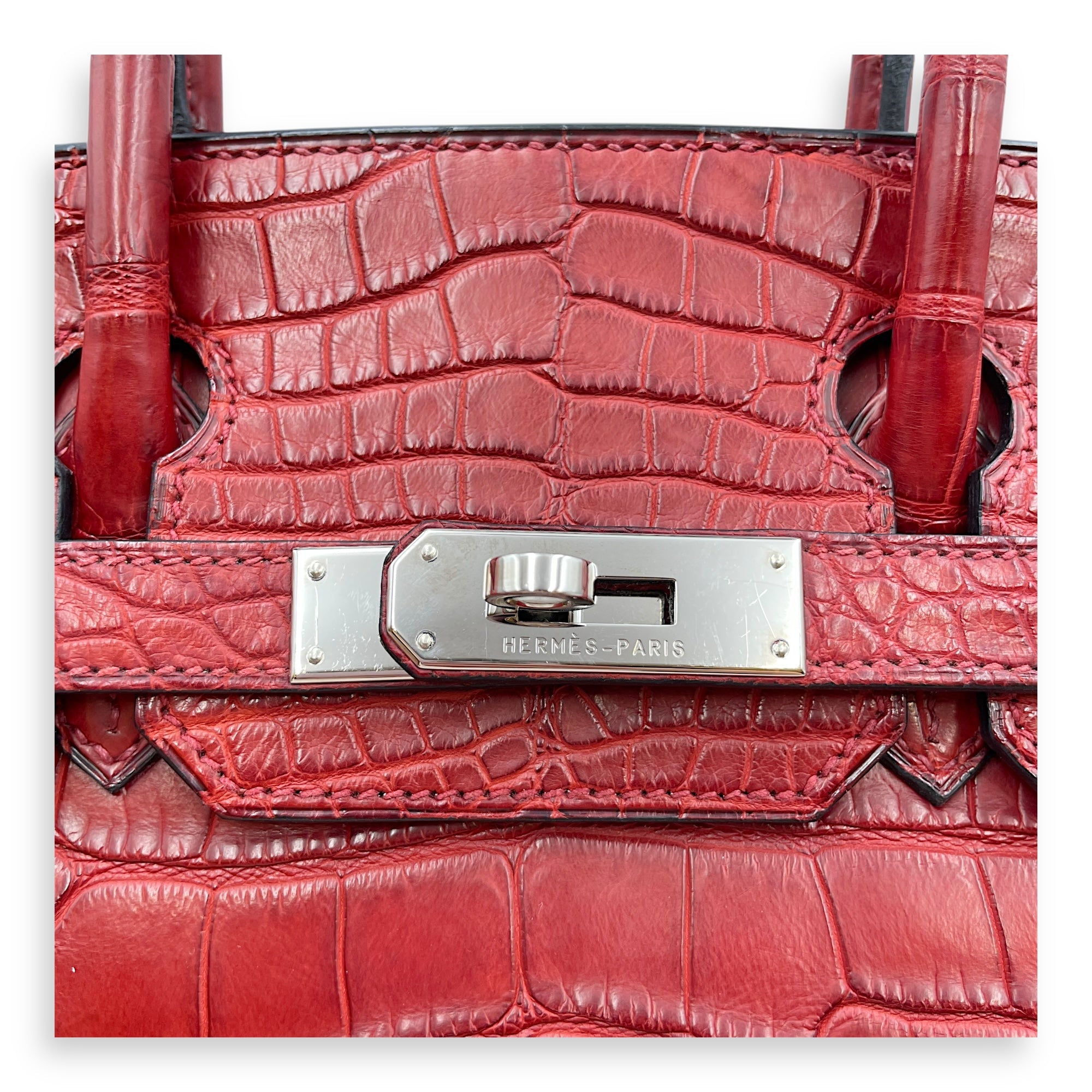 Birkin 30 Rouge H in Matte Alligator Palladium hardware