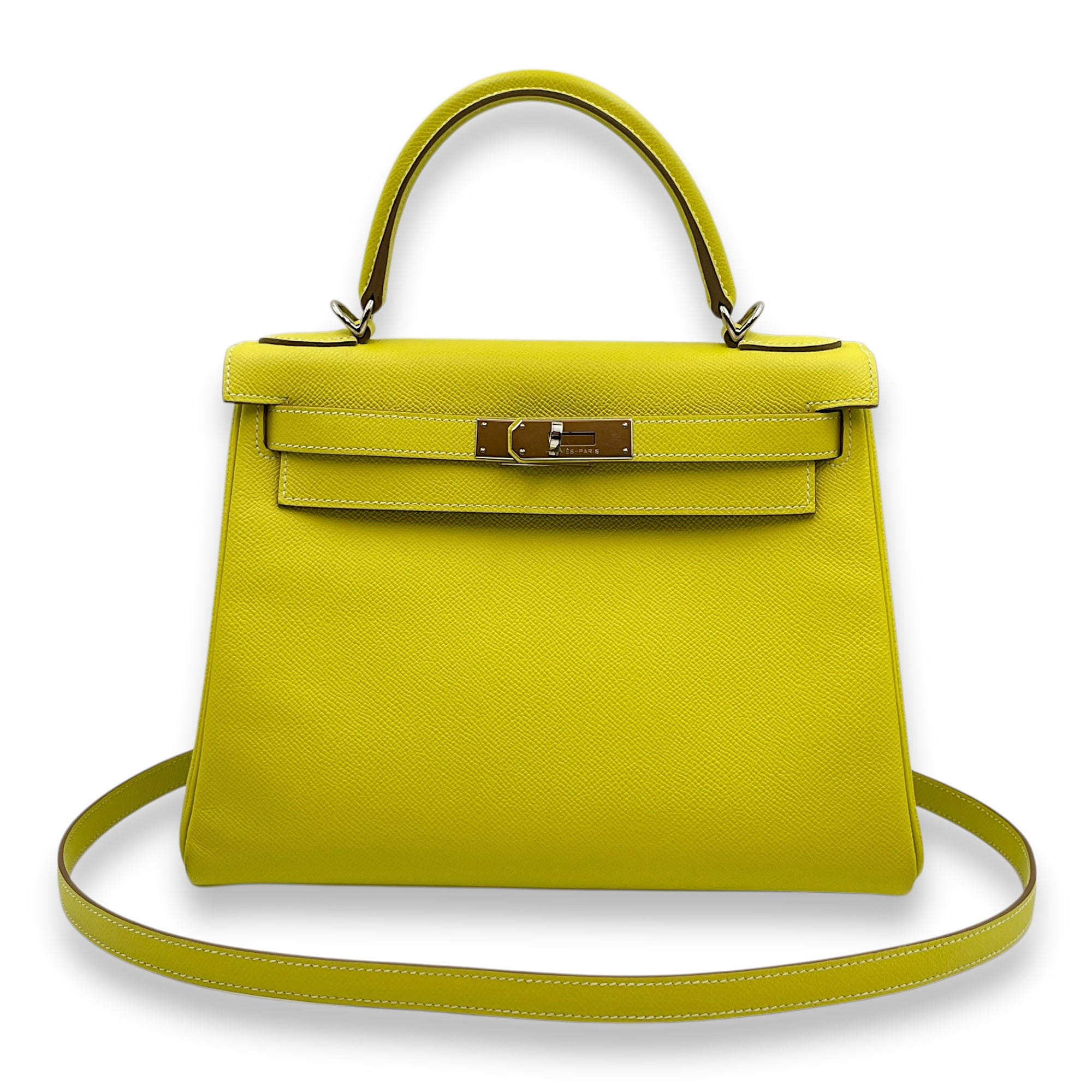Kelly 28 Lime/Gris Perle in Epsom, Palladium hardware
