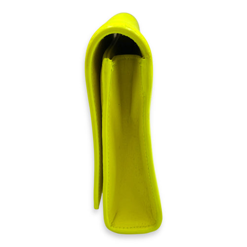 Belle De Jour Neon Yellow Clutch in Calfskin, Silver hardware