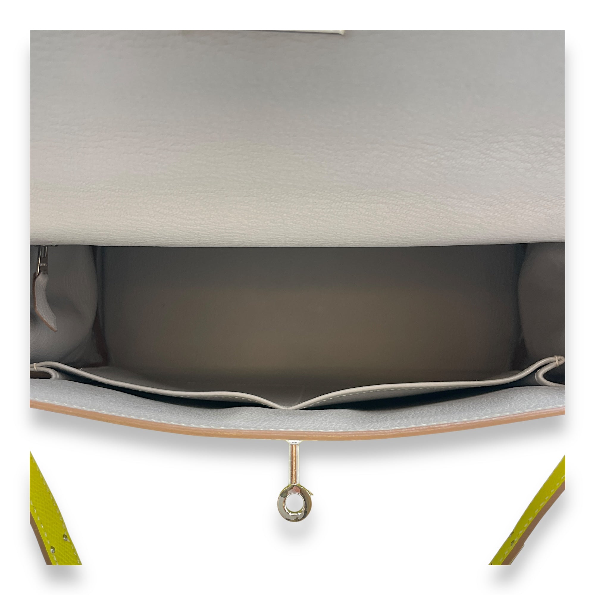 Kelly 28 Lime/Gris Perle in Epsom, Palladium hardware