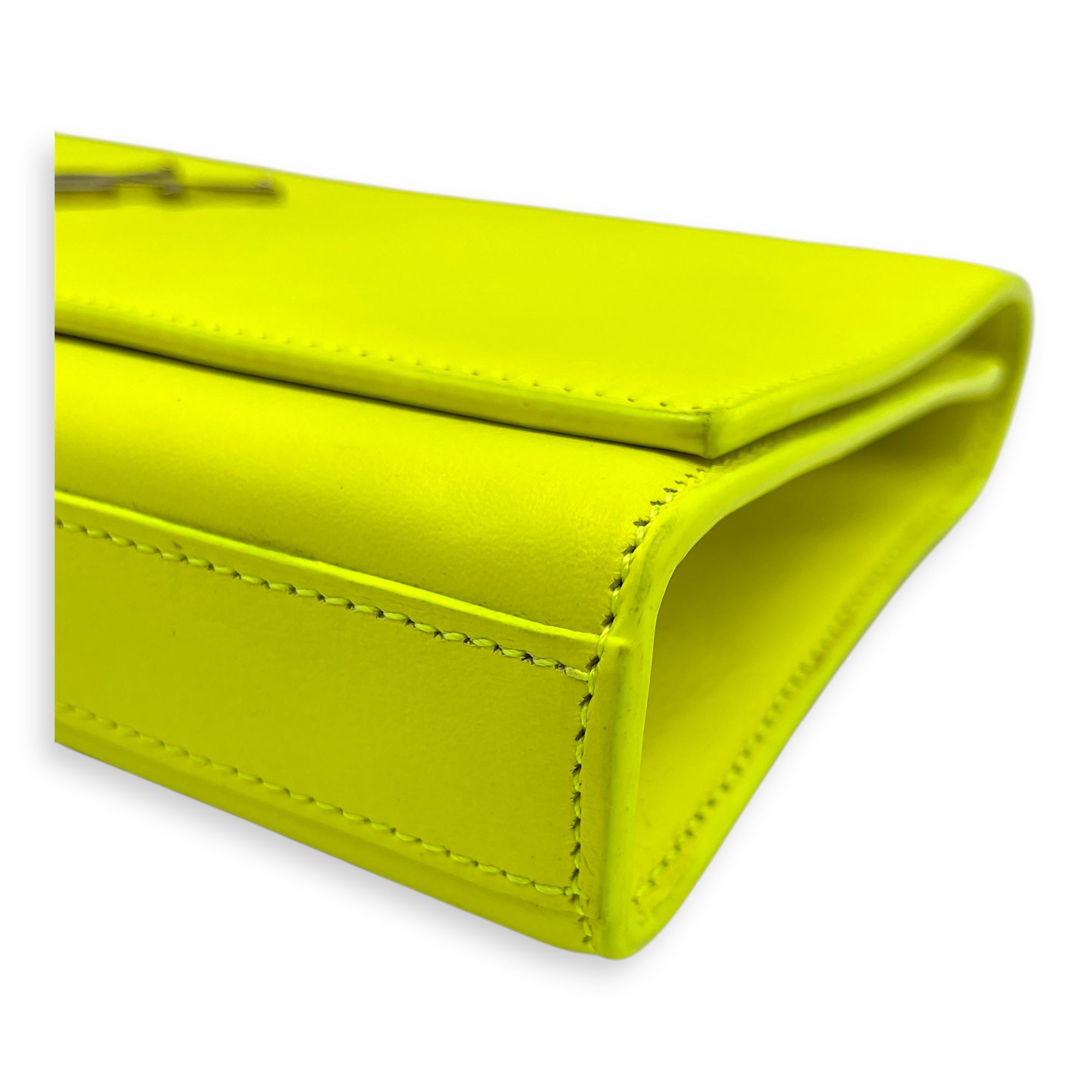 Belle De Jour Neon Yellow Clutch in Calfskin, Silver hardware