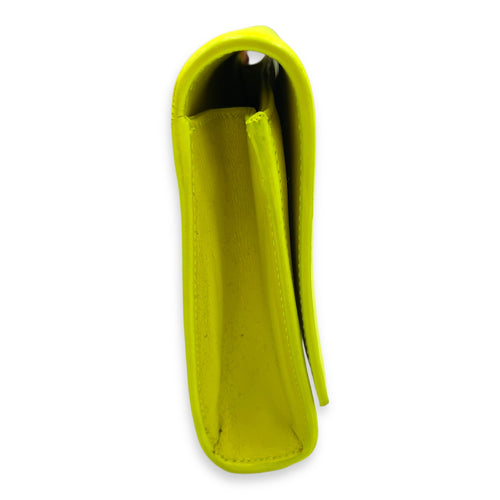 Belle De Jour Neon Yellow Clutch in Calfskin, Silver hardware