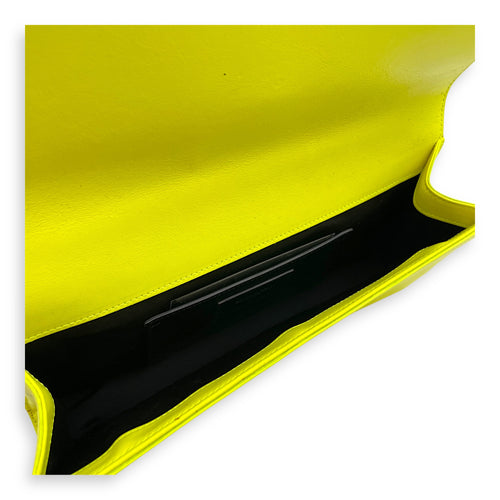 Belle De Jour Neon Yellow Clutch in Calfskin, Silver hardware