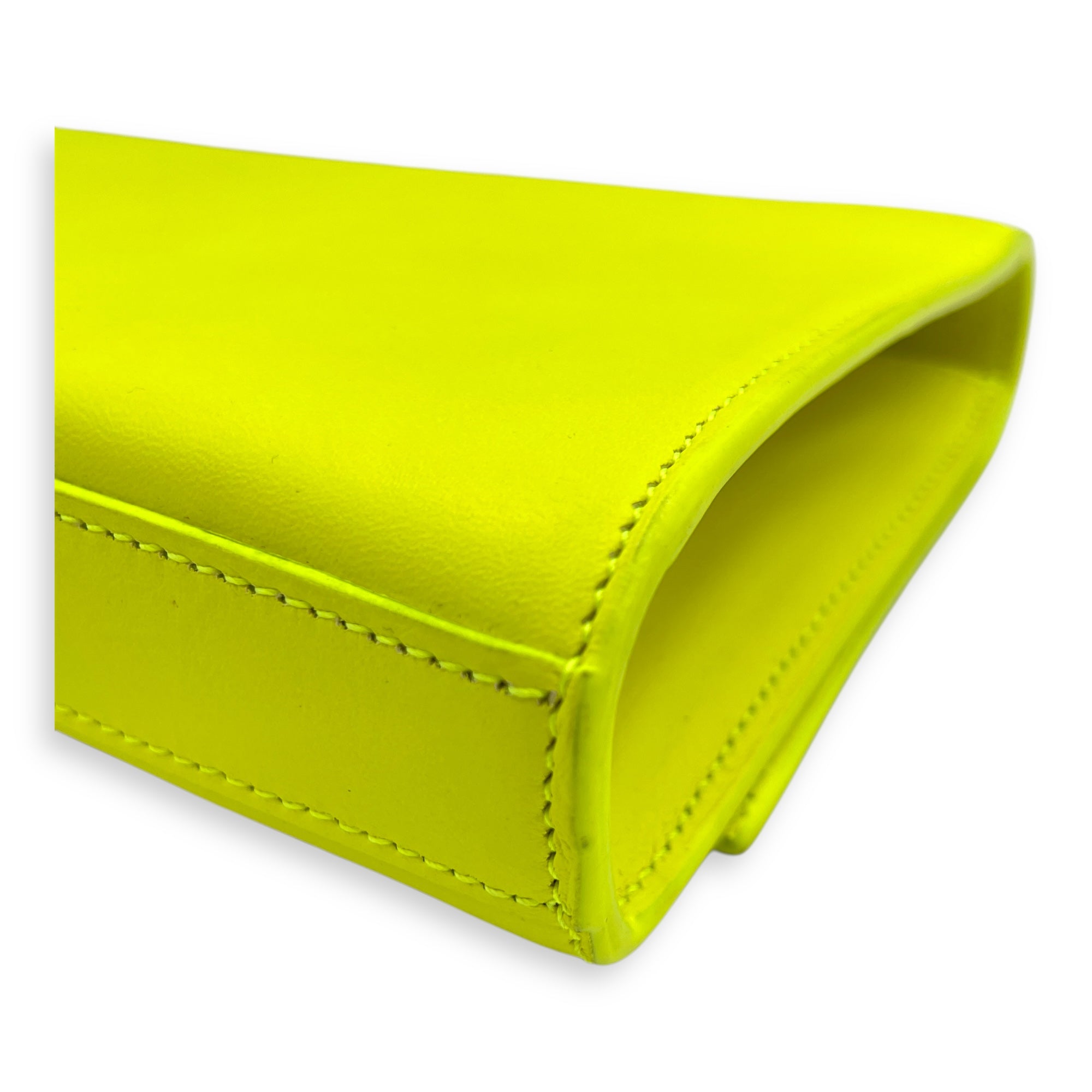 Belle De Jour Neon Yellow Clutch in Calfskin, Silver hardware