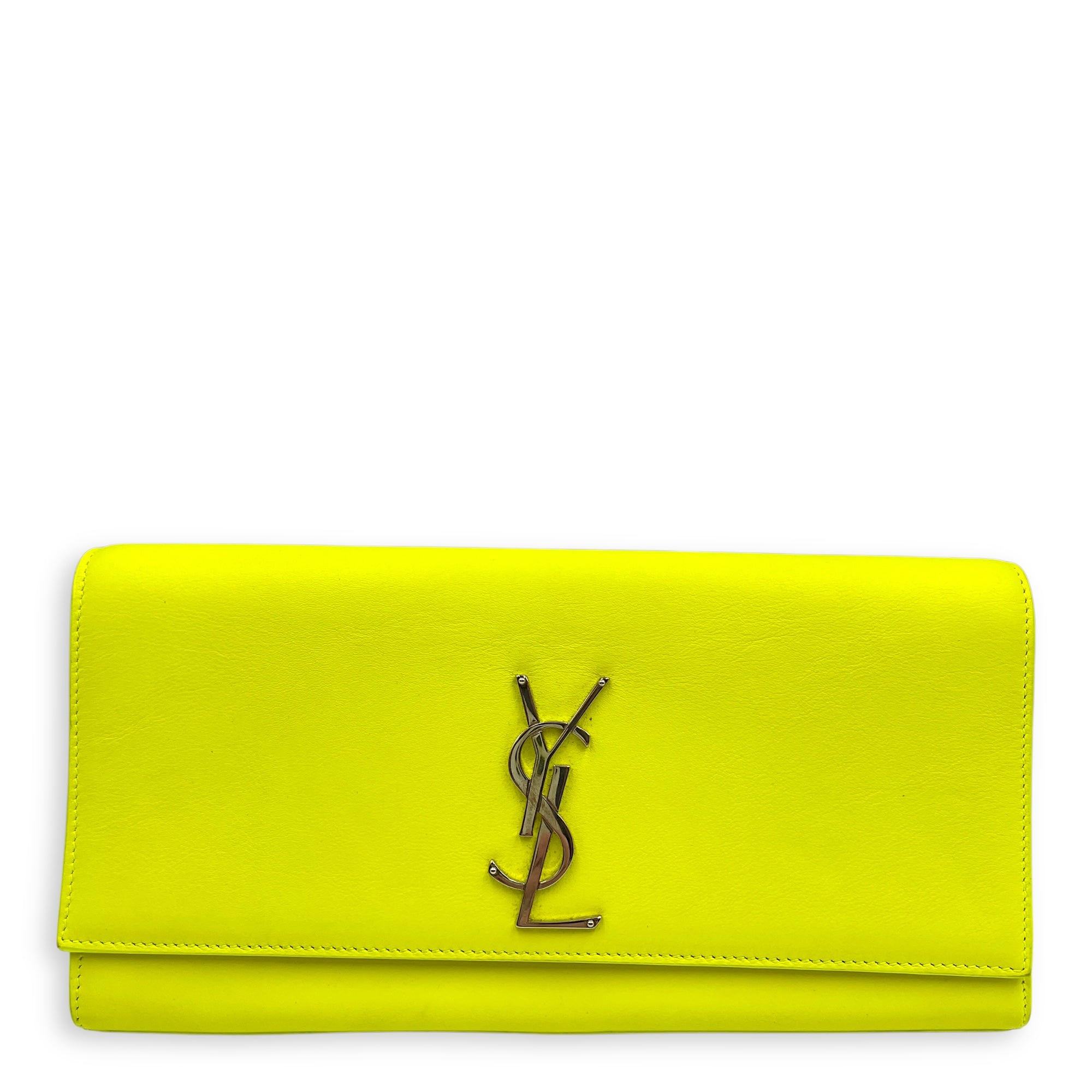 Belle De Jour Neon Yellow Clutch in Calfskin, Silver hardware