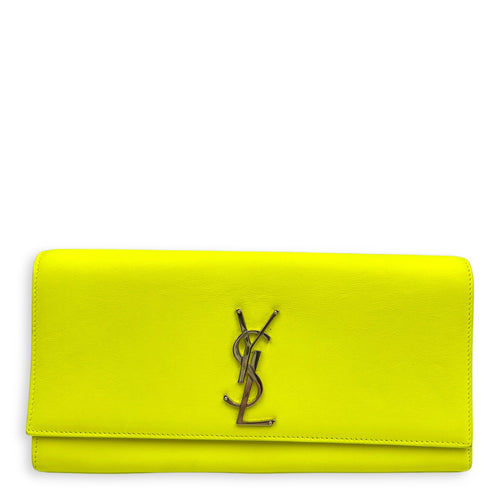 Belle De Jour Neon Yellow Clutch in Calfskin, Silver hardware