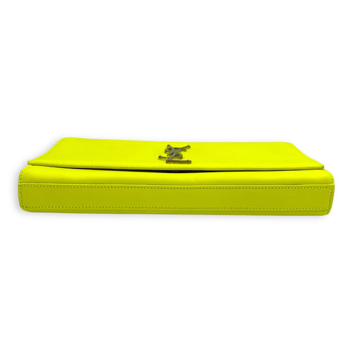 Belle De Jour Neon Yellow Clutch in Calfskin, Silver hardware