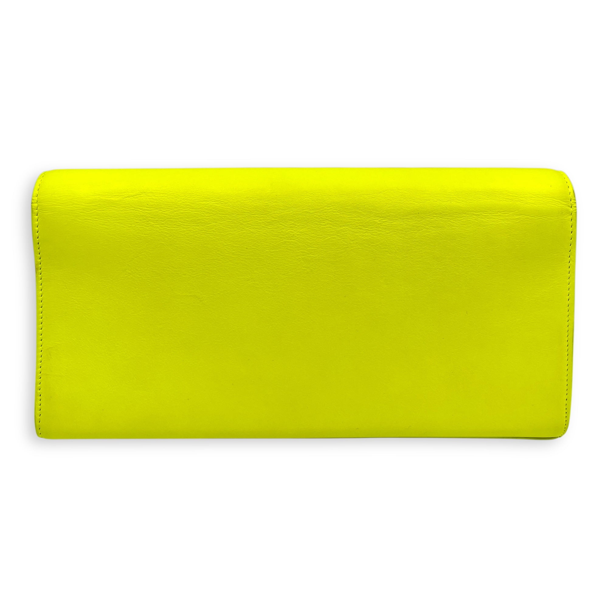 Belle De Jour Neon Yellow Clutch in Calfskin, Silver hardware
