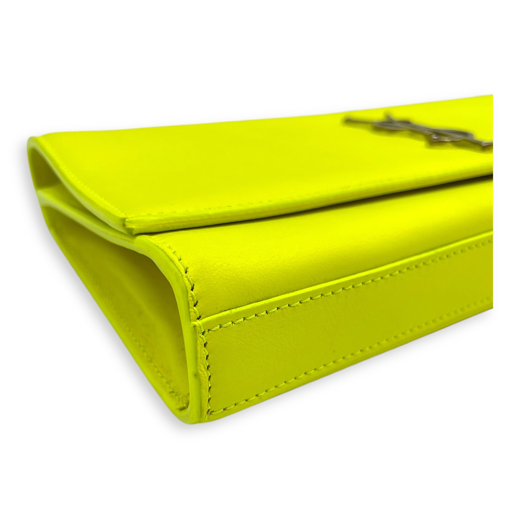 Belle De Jour Neon Yellow Clutch in Calfskin, Silver hardware