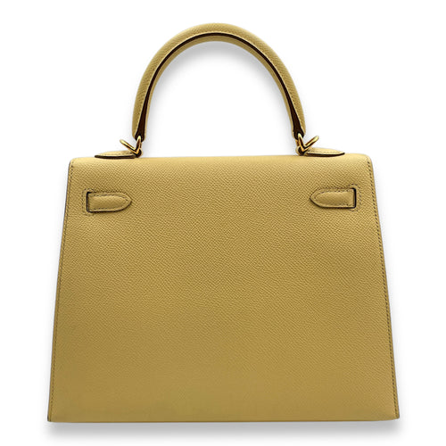 Sellier Kelly 25 Jaune Poussin in Epsom, Gold hardware