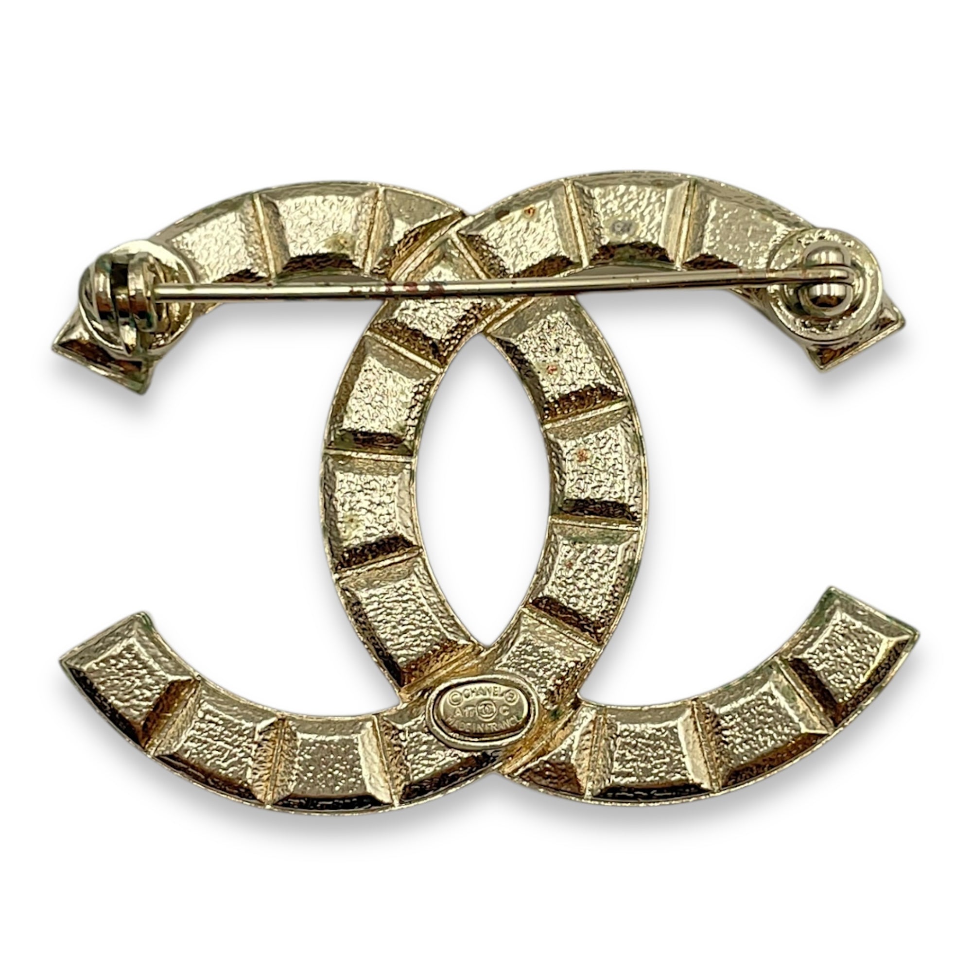 Studded CC Gold Brooch, Gold hardware
