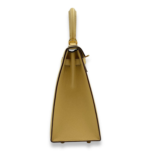 Sellier Kelly 25 Jaune Poussin in Epsom, Gold hardware