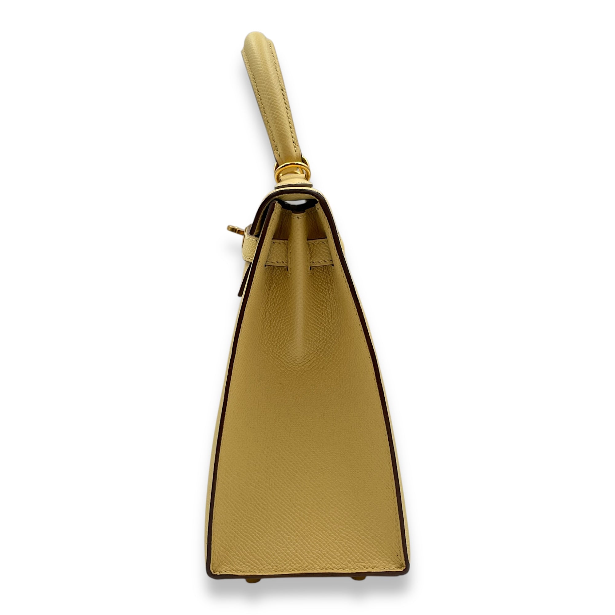 Sellier Kelly 25 Jaune Poussin in Epsom, Gold hardware