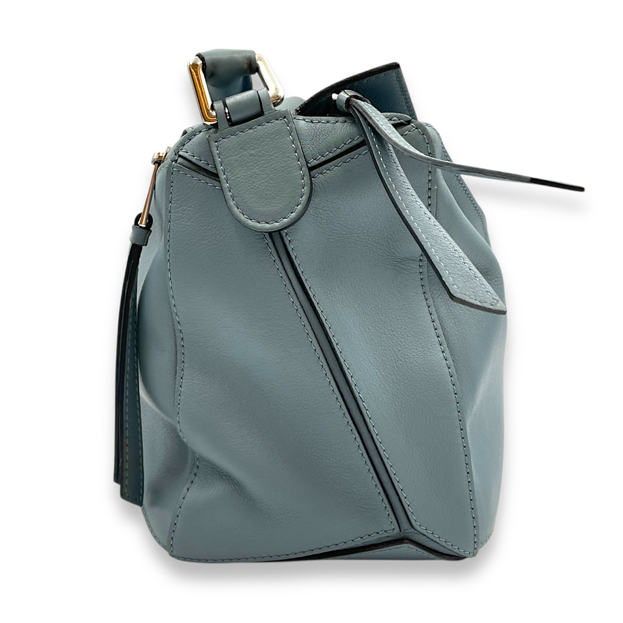 Puzzle Bag Medium Blue Shoulder Bag in Calfskin, Silver hardware