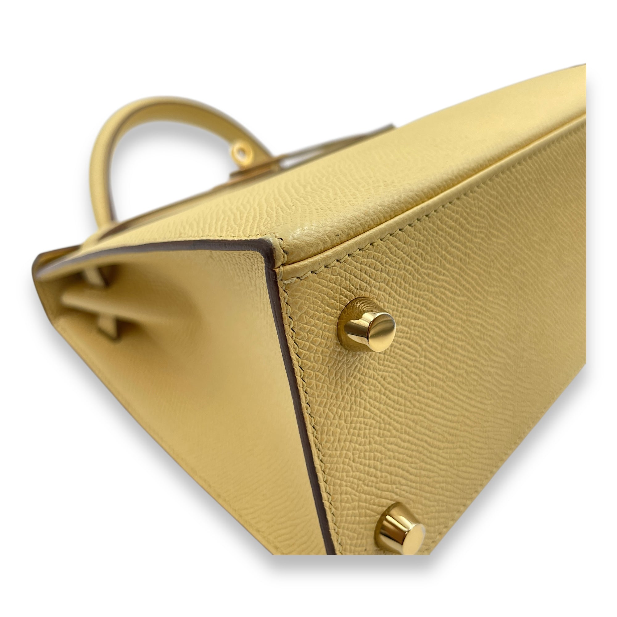 Sellier Kelly 25 Jaune Poussin in Epsom, Gold hardware