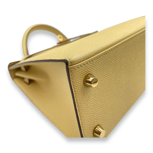 Sellier Kelly 25 Jaune Poussin in Epsom, Gold hardware