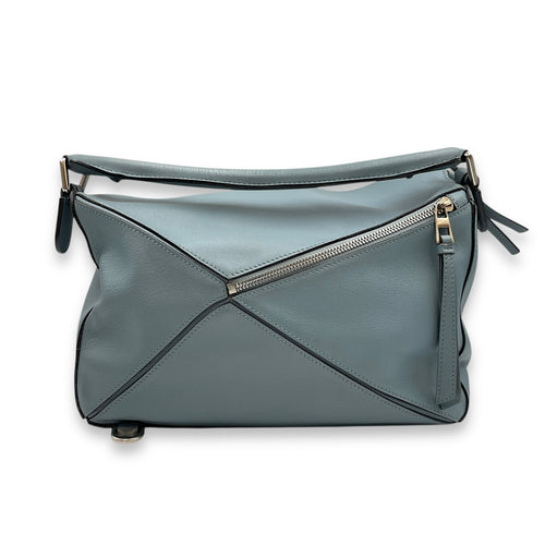 Puzzle Bag Medium Blue Shoulder Bag in Calfskin, Silver hardware