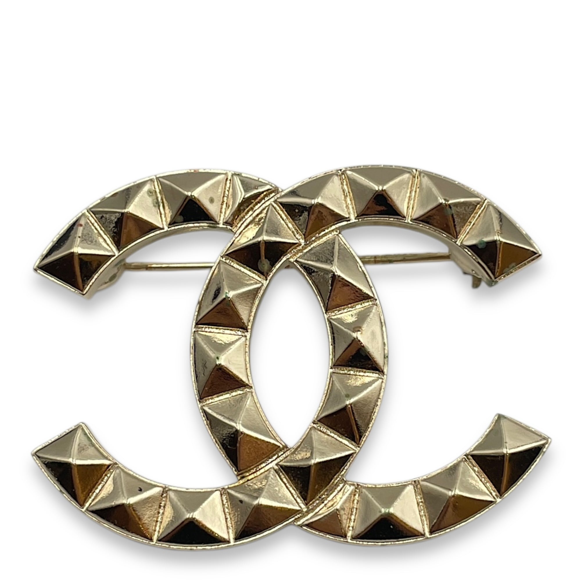 Studded CC Gold Brooch, Gold hardware