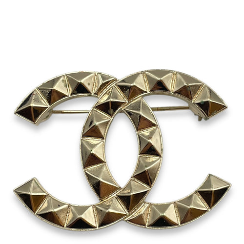 Studded CC Gold Brooch, Gold hardware