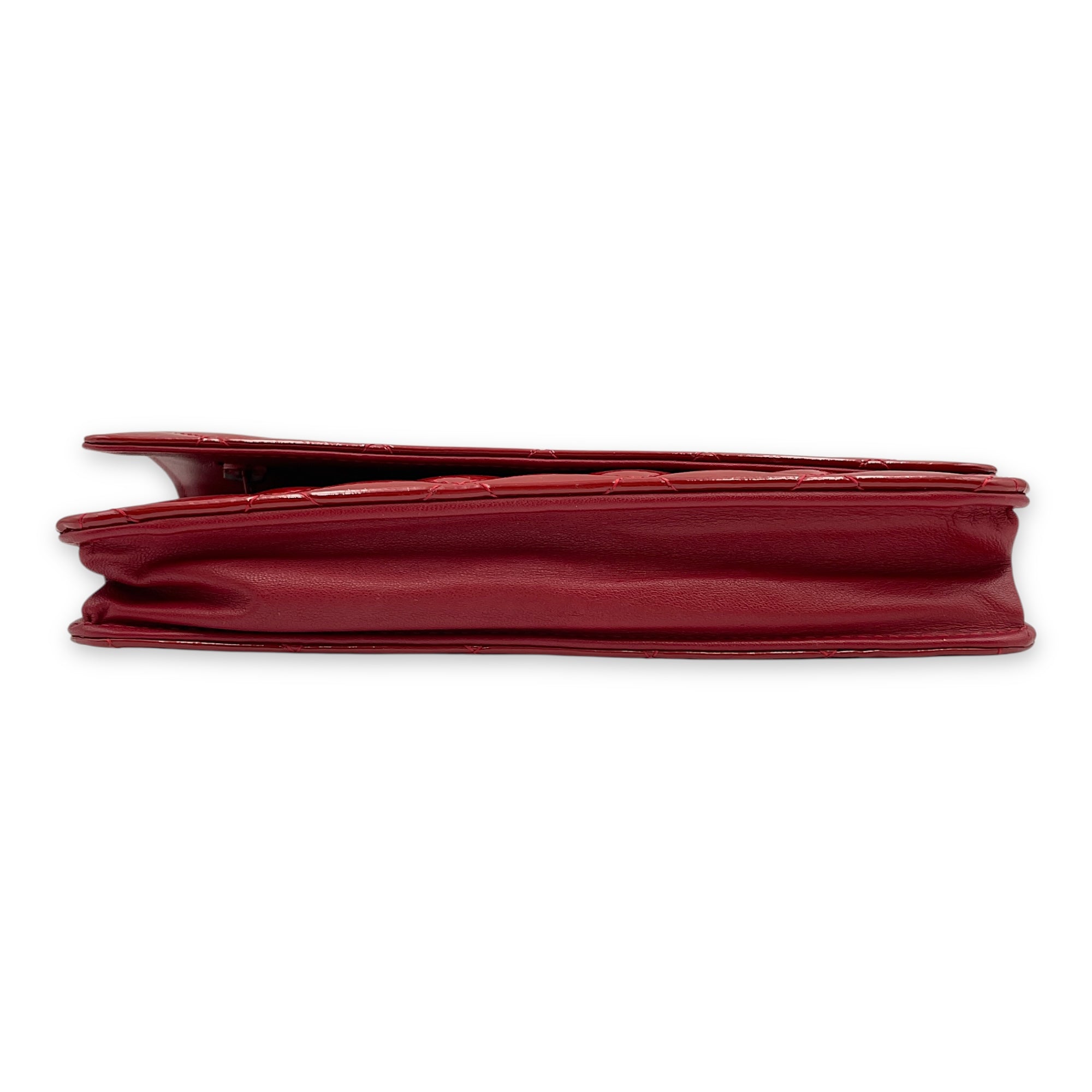 Wallet on Chain Red in Patent Leather, Silver hardware