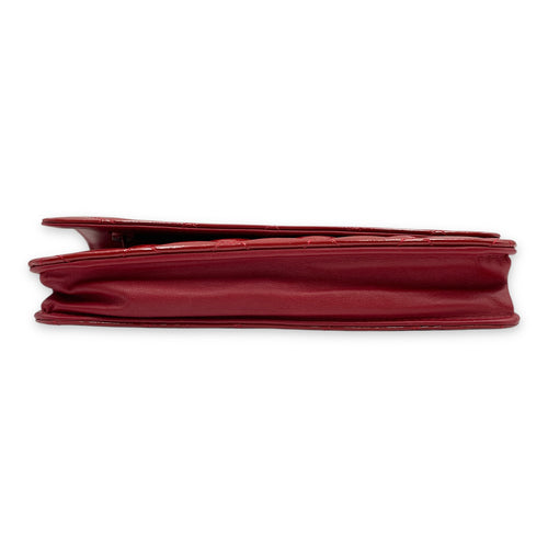 Wallet on Chain Red in Patent Leather, Silver hardware