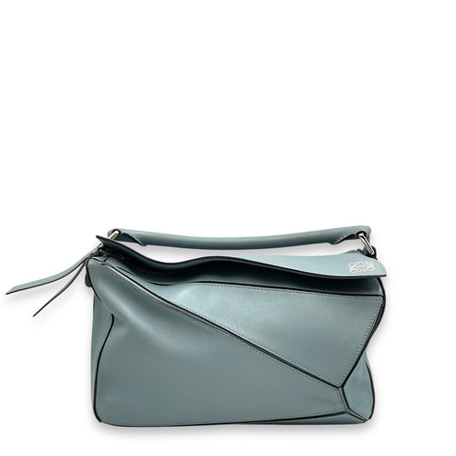 Puzzle Bag Medium Blue Shoulder Bag in Calfskin, Silver hardware